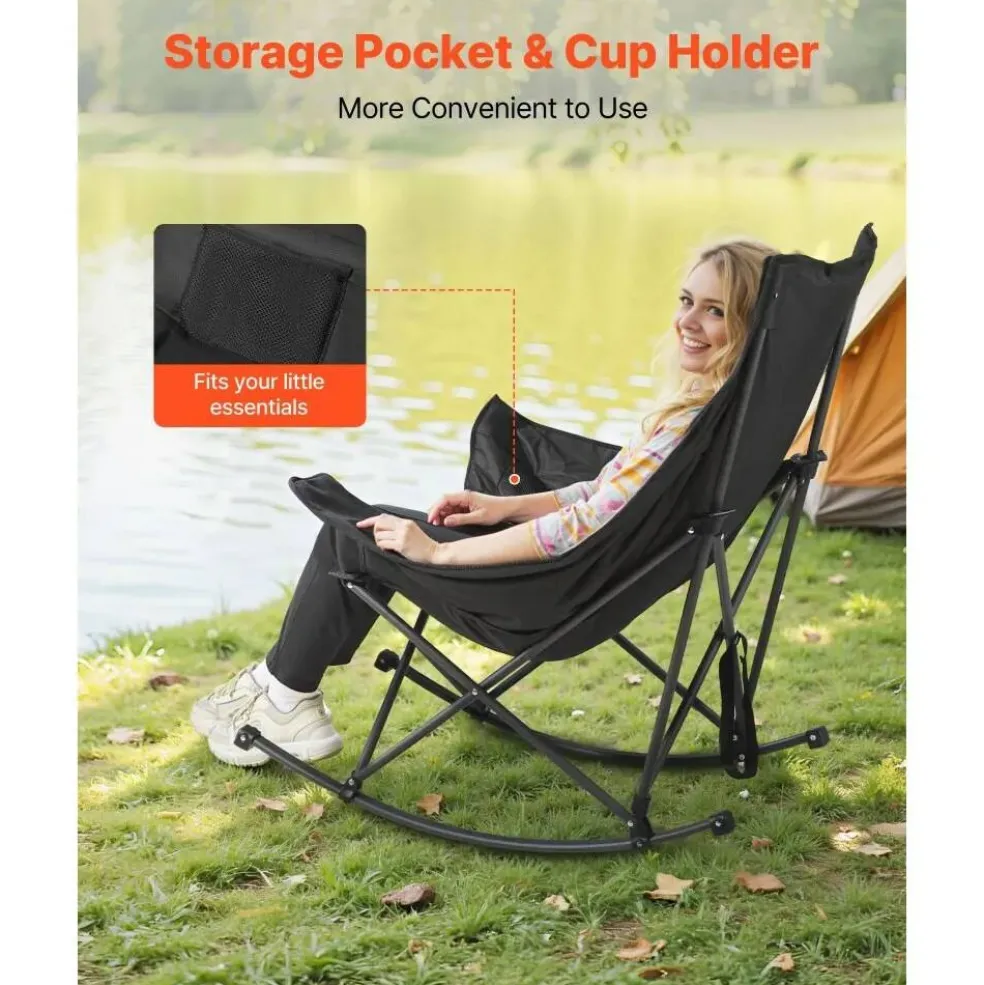 Heated Camping Chair, 3 Heat Settings, Large Padded Folding Rocker with Cupholder & Pocket