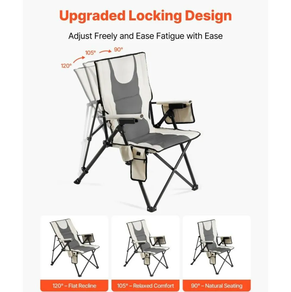 Heated Camping Chair, 3 Heat Settings, Folding High Back Chair with Armrest & Cupholder