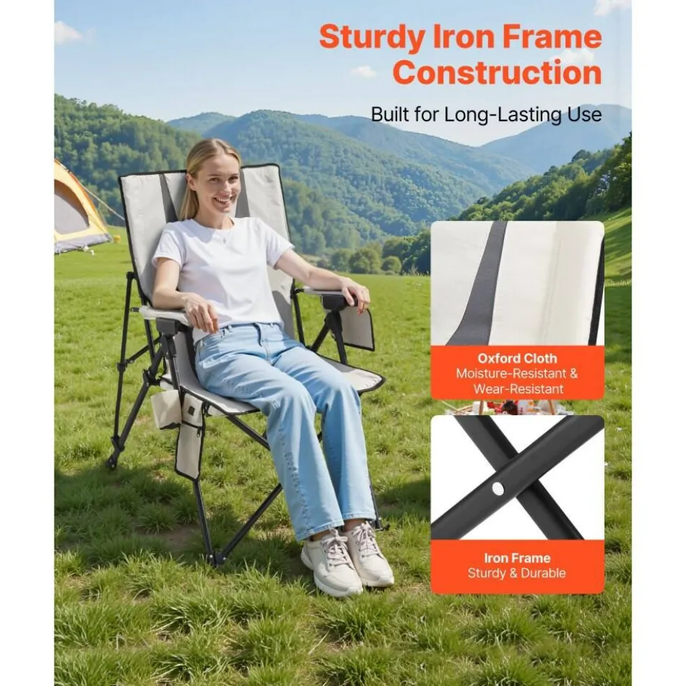 Heated Camping Chair, 3 Heat Settings, Folding High Back Chair with Armrest & Cupholder