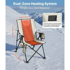 Heated Camping Chair, 3 Heat Settings, Folding High Back Chair with Armrest & Cupholder