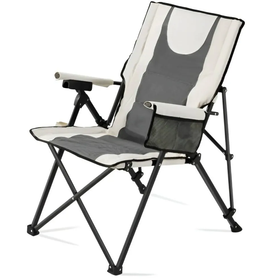 Heated Camping Chair, 3 Heat Settings, Folding High Back Chair with Armrest & Cupholder