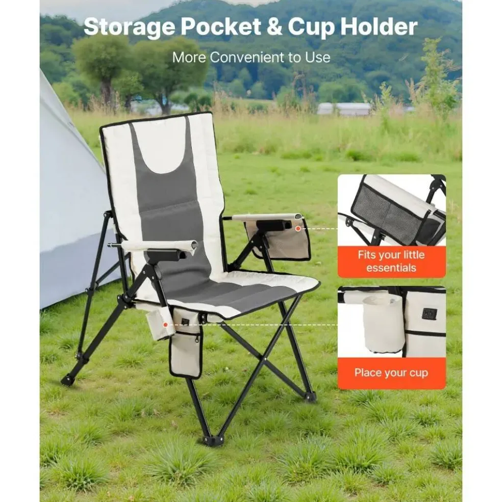 Heated Camping Chair, 3 Heat Settings, Folding High Back Chair with Armrest & Cupholder