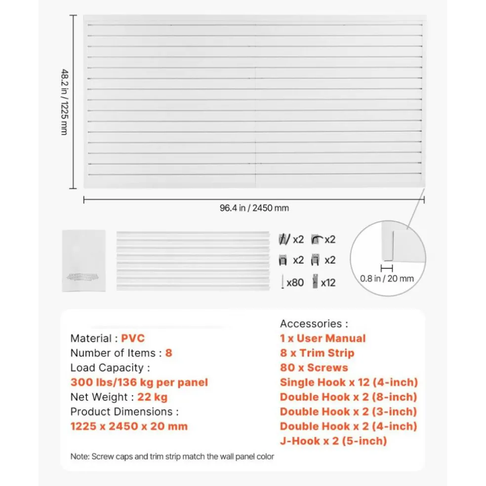 Heavy Duty PVC Slat Wall Panels 8 Pack Garage Wall Organizer System