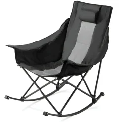 Heavy Duty Rocking Camping Chair with Cupholder, Folding Recliner for Patio and Garden