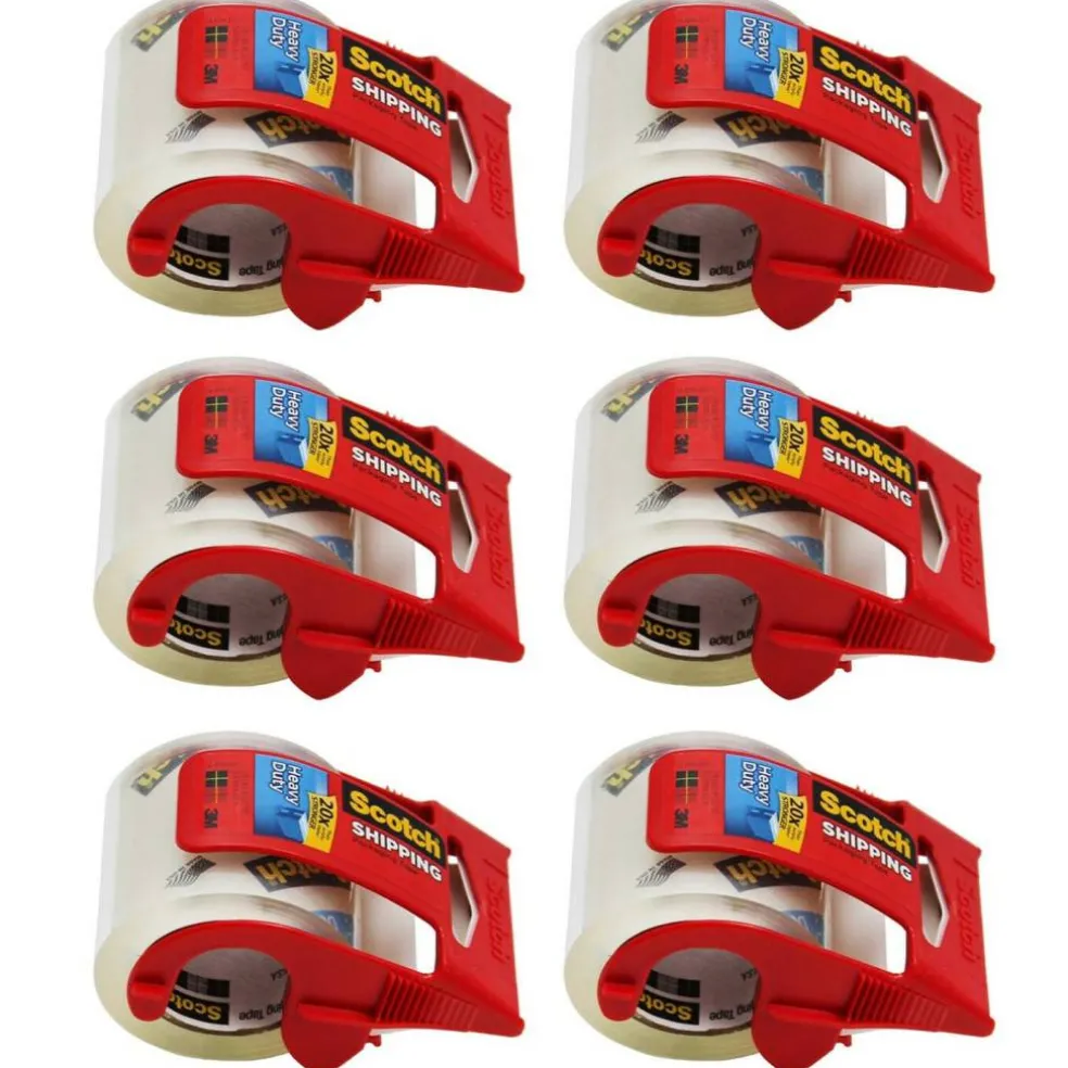Heavy Duty Shipping Packaging Tape with Dispenser, 2" x 800", 6 Rolls