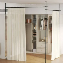 Heavy Duty Tension Curtain Rod for Room Divider, Adjustable 28-142" Width and 4-10 ft Height, No Drill Floor to Ceiling Rod for Bedroom and Dorm