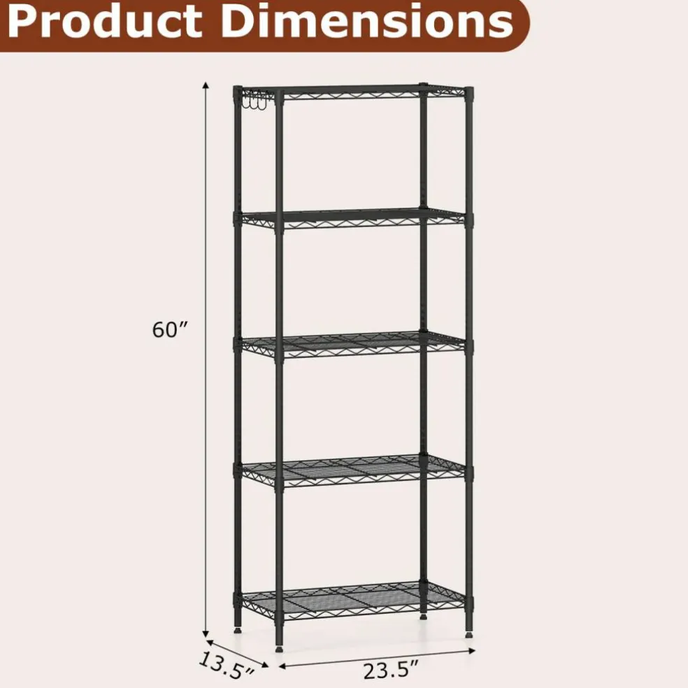 Heavy Duty 5-Tier Metal Storage Shelves Adjustable Wire Rack 750 lbs