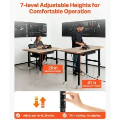 Heavy Duty Wood Workbench 60 x 24 Inch, Adjustable Height Garage Work Table with 4 AC Outlets, USB Ports, Storage Drawer and Locking Casters