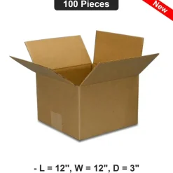 Heavy Duty 12x12x3 Inch Cardboard Box Shipping & Storage