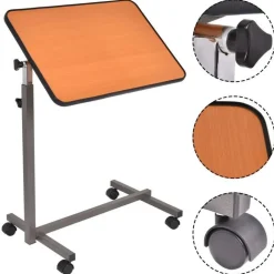 Height Adjustable Overbed Table,20.5" x 13" x 27"-44" Rolling Bedside Laptop Table with Tiltable Lockable Top, H-Shaped Steel Base and 4 Wheels for Bedroom and Living Room