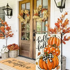 Hello Fall Garden Flag 12x18 Inch Double Sided Autumn Pumpkin Outdoor Yard Decoration, Seasonal Harvest Porch Patio Decor