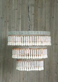 Hello Honey® 20.5" Antique White 3-Tier Wood Bead Chandelier