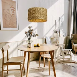 Hello Honey® Bella Natural Metal & Handwoven Wicker Drum Ceiling Light