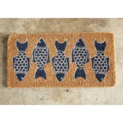 Hello Honey® Black & White Fish Images Natural Coir Doormat