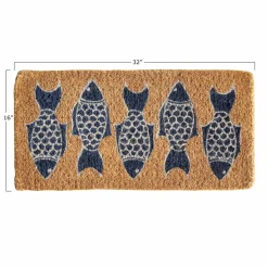 Hello Honey® Black & White Fish Images Natural Coir Doormat