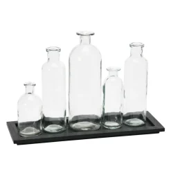 Hello Honey® Black Wood Tray with Glass Bottle Vases Set