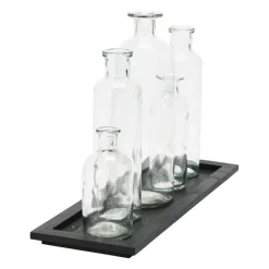 Hello Honey® Black Wood Tray with Glass Bottle Vases Set