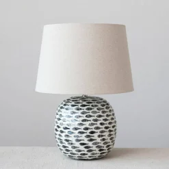 Hello Honey® 21.5" Blue and White Coastal Capiz and Bamboo Table Lamp Set with Fish Design