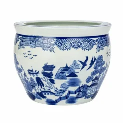 Hello Honey® 12.25" Blue & White Hand-Painted Stoneware Planter