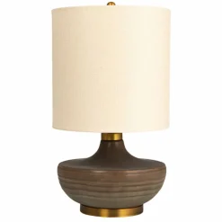 Hello Honey® Brown Stone Glaze Round Stoneware Table Lamp with Classic Cream Drum