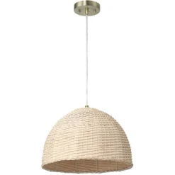 Hello Honey® Calypso Natural Metal & Handwoven Wicker Dome Ceiling Light
