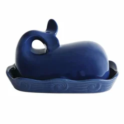 Hello Honey® 7" Dark Blue Whale Shaped Butter Dish with Lid