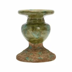 Hello Honey® Distressed Green 2-Tone Sculptural Terracotta Pillar Candle Holder