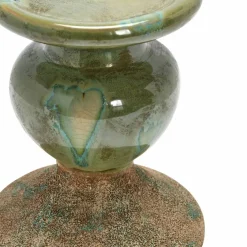 Hello Honey® Distressed Green 2-Tone Sculptural Terracotta Pillar Candle Holder