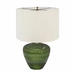 Hello Honey® 2ft. Green Glass Table Lamp with White Drum Shade