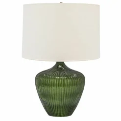 Hello Honey® 2ft. Green Glass Table Lamp with White Drum Shade