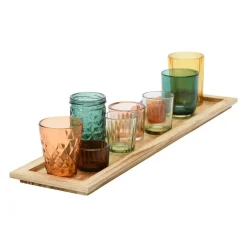 Hello Honey® Glass Votive Candle Holders & Wood Tray Set