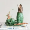 Hello Honey® 9" Green Hand-Painted Embossed Stoneware Cabbage Plates, 6ct.