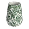 Hello Honey® 10.75" Green & White Flower Patterned Terra Cotta Planter Vase with Crackle Glaze