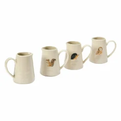 Hello Honey® 3" Hand-Painted & Embossed Forest Animal Ceramic Pitcher Mugs, 4ct.