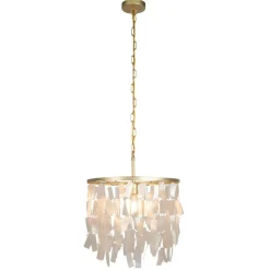 Hello Honey® Marina Small Round Gold Metal & Natural Capiz Chandelier Style Pendant Ceiling Light