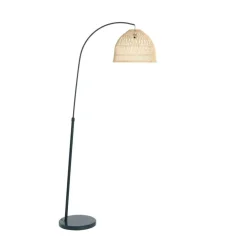 Hello Honey® Modern Boho Floor Lamp with Marble Base & Rattan Shade