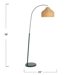 Hello Honey® Modern Boho Floor Lamp with Marble Base & Rattan Shade