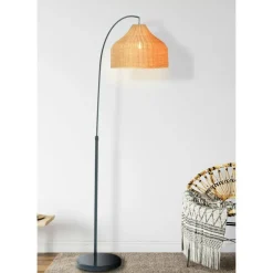 Hello Honey® Modern Boho Floor Lamp with Marble Base & Rattan Shade