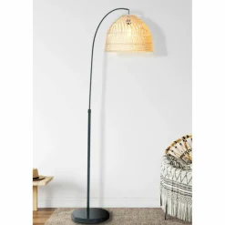Hello Honey® Modern Boho Floor Lamp with Marble Base & Rattan Shade