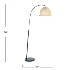 Hello Honey® Modern Boho Floor Lamp with Marble Base & Rattan Shade