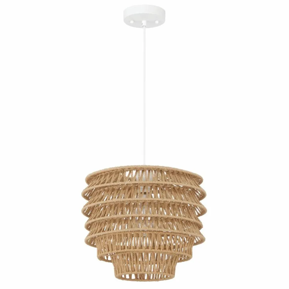 Hello Honey® 15.25" Natural Boho Handwoven Paper Rope & Metal Ceiling Pendant Lamp