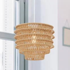 Hello Honey® 15.25" Natural Boho Handwoven Paper Rope & Metal Ceiling Pendant Lamp