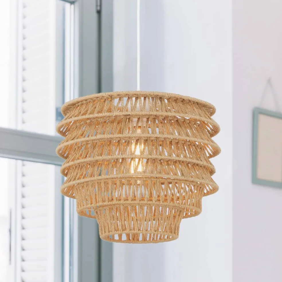 Hello Honey® 15.25" Natural Boho Handwoven Paper Rope & Metal Ceiling Pendant Lamp