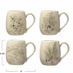 Hello Honey® 16oz. Cream and Green Reactive Crackle Glaze Debossed Stoneware Mug Set