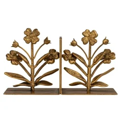 Hello Honey 2-Piece Cast Metal Flower Bookends, Gold Finish