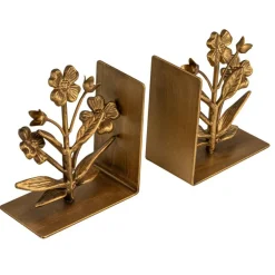 Hello Honey 2-Piece Cast Metal Flower Bookends, Gold Finish
