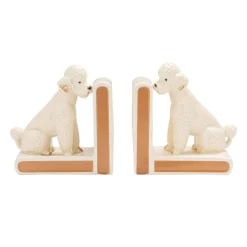 Hello Honey 2-Piece Hand-Painted Stoneware Vintage Poodle Bookends, White and Gold Finish