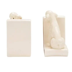 Hello Honey 2-Piece Hand-Painted Stoneware Vintage Poodle Bookends, White and Gold Finish