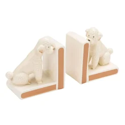 Hello Honey 2-Piece Hand-Painted Stoneware Vintage Poodle Bookends, White and Gold Finish