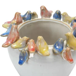 Hello Honey® 6'' Reactive Glaze Stoneware Planter with Birds on Rim